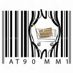 Shopping Cart with Box Coming Out of Barcode Background